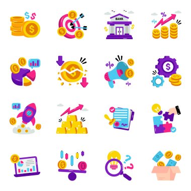 İş Düz Simgeleri Seti