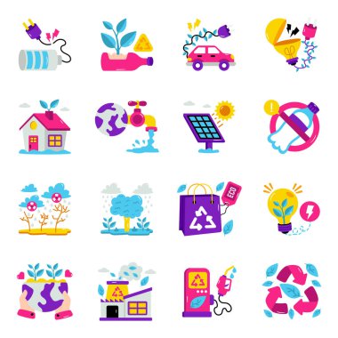 Ekoloji Düz Simgeleri Seti 