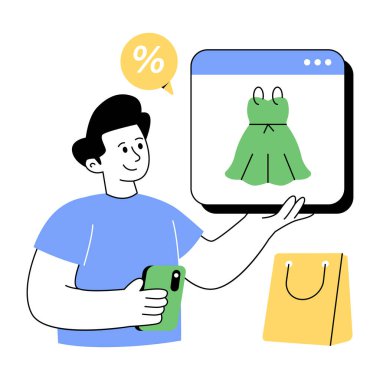 İnternetten satın alma elbisesi illüstrasyonları indiriliyor.