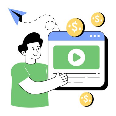 Video kazançlarının kavramsal düz tasarım çizimi