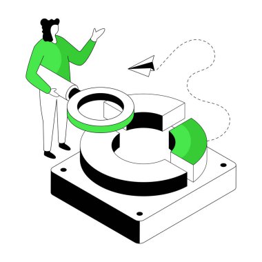 Veri analizinin düz izometrik tasarım çizimi