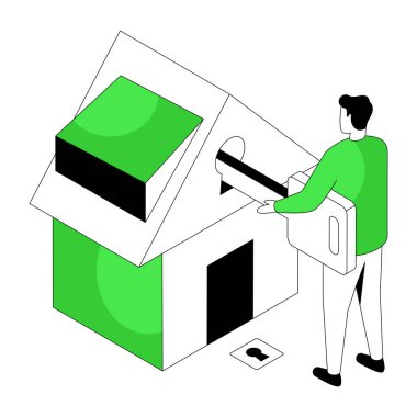 Ev anahtarının düz bir izometrik tasarım çizimi