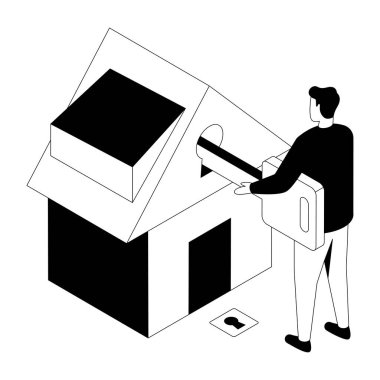 Ev anahtarının izometrik tasarım çizimi