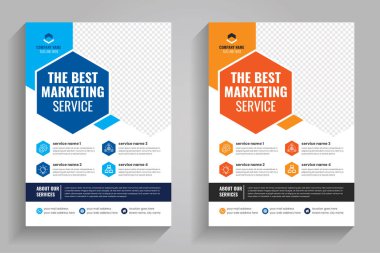 Şirket şirketi a4 beden mavi, kırmızı renkli el ilanı tasarımı şablonu. Herhangi bir şirket projesi için ideal.