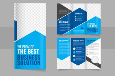 Üç katlı broşür tasarımı. Mavi şirket a4 boyutlu profesyonel üç katlı broşür modern kapak tasarımı 