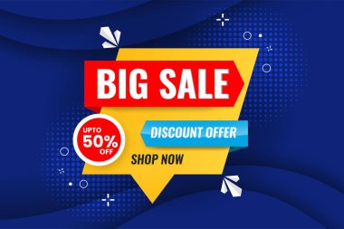 Soyut gradyan arka planda büyük indirim, koyu mavi arka plan, web veya sosyal medya modern satış sonrası yüzde 50 almak