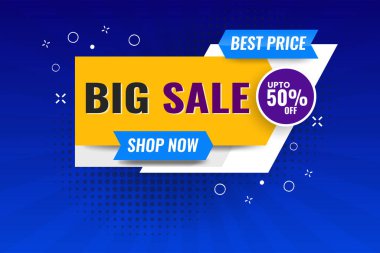 Mavi arka planı ve sarı afişi olan, renkli satış web satışı afişi en iyi poster tasarımı şablonunu sunar