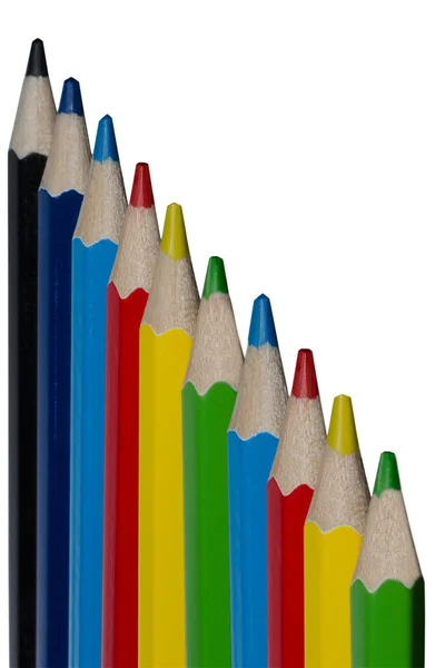 Χρωματικά μολύβια που απομονώνονται σε λευκό φόντο.Κοντινό πλάνο. — Φωτογραφία Αρχείου