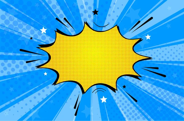 ポップアートレトロ漫画 黄色の背景スーパーヒーロー 稲妻の爆発の半減点 漫画対ベクター — ストックベクタ
