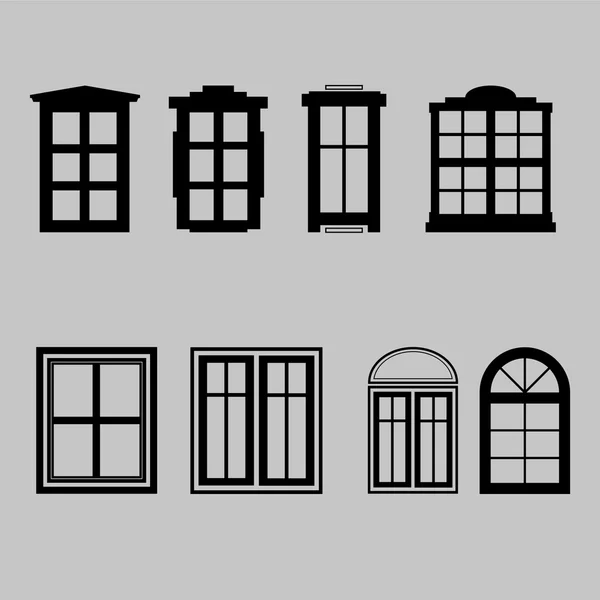 Set of six vector windows on grey backgroung — Stock Vector