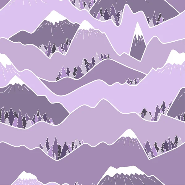Sömlöst vektormönster med träd och berg — Stock vektor