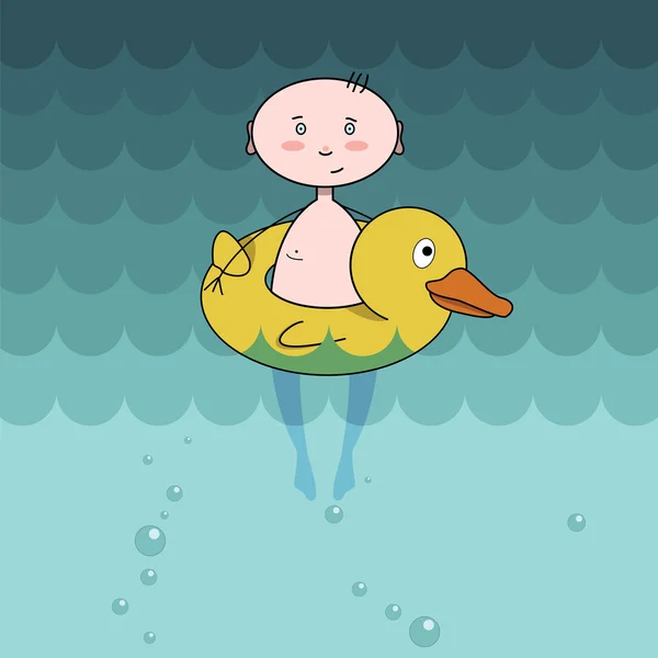Çocuk yüzen bir şişme ördeği Stok Illüstrasyon