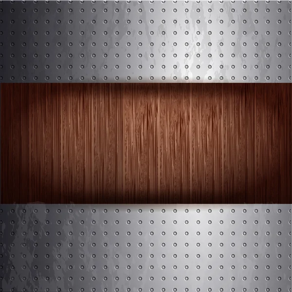 Kov a dřevo. Kovové textury na dřevěné pozadí. — Stockový vektor
