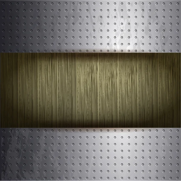Metal and wood. Metal texture on a wooden background. Vector. — Stock Vector