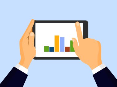 tablet PC insan elinde. düz stil vektör çizim