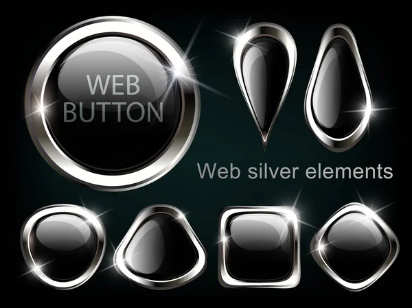 Silver shiny modern elements. Silver Web buttons. Vector sticker. Part of set. — Stock Vector