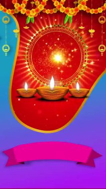 Canlı Diwali Festivali Animasyon Yanan Diya Lambaları ve Dekorasyonları.