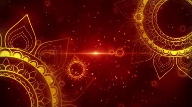 Kızıl Arkaplanda Soyut Altın Mandala Deseni.