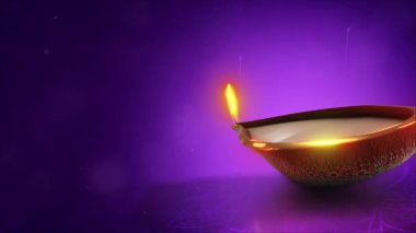 Diwali Lambası Mor Arkaplanda Parlak Yanar.