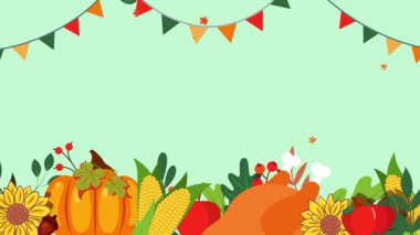 Balkabaklarının, ayçiçeklerinin, mısırların ve renkli kirazların yer aldığı, Şükran Günü veya hasat kutlamaları için mükemmel bir sonbahar sahnesi..