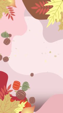 Düşen sonbahar yaprakları ve balkabaklarının modern bir soyut arkaplana karşı dikey döngü animasyonu. Mevsimlik sosyal medya içeriği için ideal.