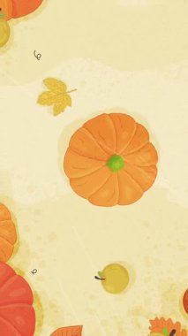 Canlı bir sonbahar temalı arka plan balkabakları, elmalar ve düşen yapraklar mevsimlik tasarımlar için mükemmel.