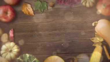 Balkabakları ve elmalarla sonbahar hasat arkaplanı.