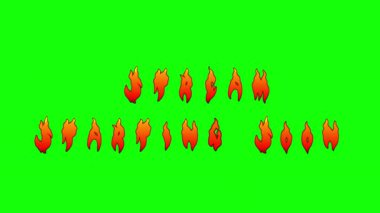 Görüntü düzenleme için yeşil ekranda canlandırılmış ateş metni efekti.