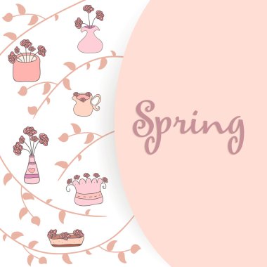 Çiçekli tencere vektörde yapılan el çekilmiş güzel bahar arka plan.