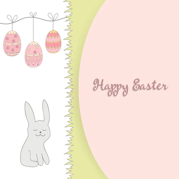 Conejo y huevos encantadores dibujados a mano - Happy Easter concept card, made in vector . — Vector de stock