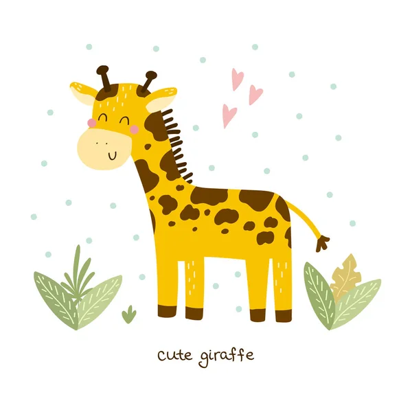 Carina Stampa Giraffa Bambini Divertente Carino Stile Cartone Animato Giraffa — Vettoriale Stock