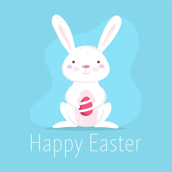 Happy Easter background with easter bunnies and spring decorative elements. Cute cartoon design template.