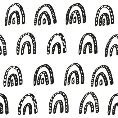 Beyaz zemin üzerinde üçgenler olan el çizimi, pürüzsüz desen. Paketleme, yüzey tasarımı, duvar kağıdı, tebrik kartları