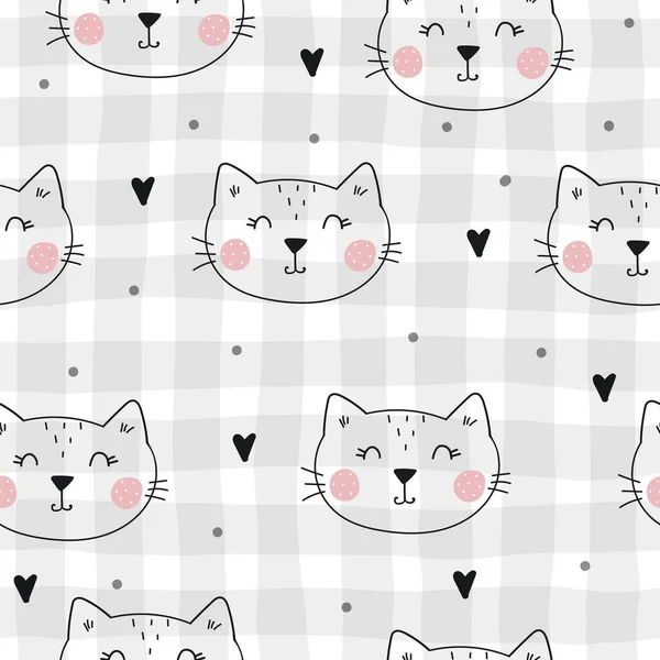 Naadloos patroon met schattig katje. vectorillustratie. Vector print met kitten — Stockvector
