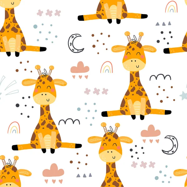 Cute Giraffe Pattern Print Kids Funny Cute Scandinavian Giraffe Cartoon — Stock Vector