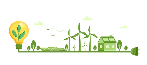 Concepto ambiental y ecológico. Ilustración conceptual para ecología, energía verde, energía eólica. Ilustración de vectores ecológicos en estilo plano — Vector de stock