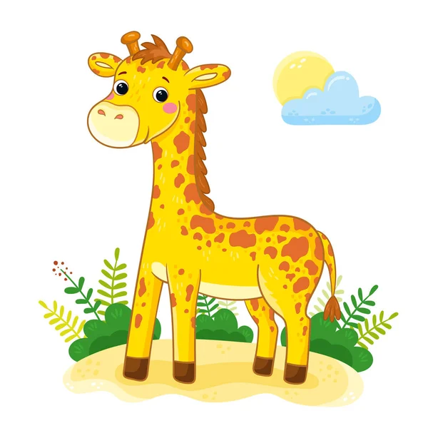 Carino giraffa in stile cartone animato. Illustrazione vettoriale animale africano. — Vettoriale Stock