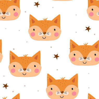 Kusursuz desenli şirin karakter. Hayvan yavrusu tilki. Bebek partisi için vektör baskısı. Yazdırılabilir şablonlar. Tavşanla vektör deseni.