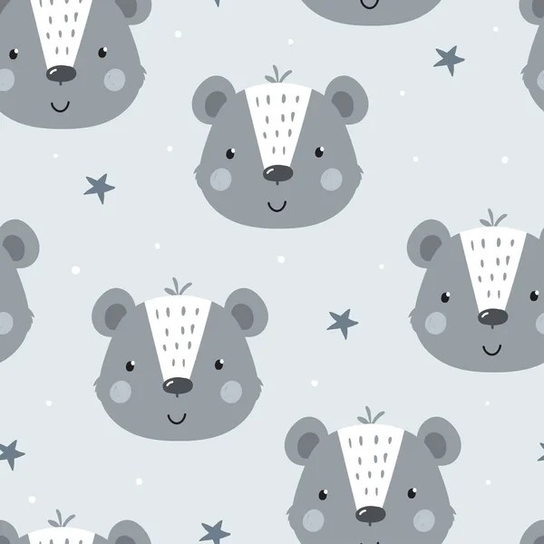 Απρόσκοπτη μοτίβο χαριτωμένο χαρακτήρα - ζώο μωρό αρκούδα. Διάνυσμα για πάρτι μωρών. Εκτυπώσιμα υποδείγματα — Διανυσματικό Αρχείο