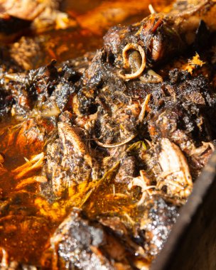 Recado Negro is a dish with meat and a mixture of dried chilies and other spices typical of the Yucatan Peninsula in Mexico.