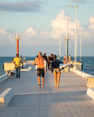 El Cuyo, Mexico; November 1, 2025: Footbridge leading to the sea in a Yucatan fishing village.