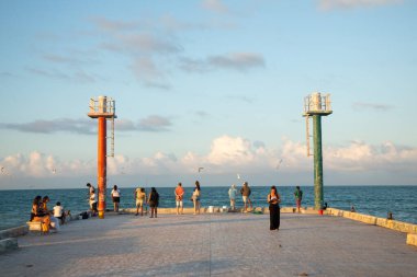 El Cuyo, Mexico; November 1, 2025: Footbridge leading to the sea in a Yucatan fishing village.