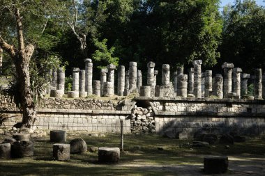 Detailed view of the historic group of 1000 columns at Chichen Itza, Yukatan Mexico.
