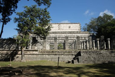 Detailed view of the historic Temple of Warriors at Chichen Itza, Yukatan Mexico.