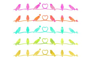Cute birds and heart silhouette watercolor illustration set.