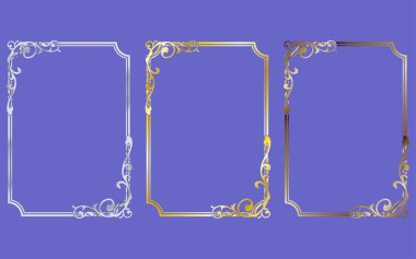 Art Nouveau ve klasik Gotik tasarımlardan esinlenilmiş karmaşık bir altın ve gümüş gradyan çerçeve seti. Zarif, el çizimi, posterler, kapaklar ve şık planlar için mükemmel..