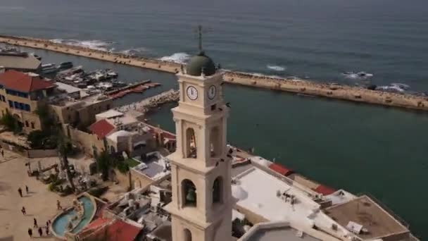 Vue depuis le drone sur la vieille ville de Jaffa et Tel Aviv, Israël. Tour de la cloche de la vue des oiseaux — Video