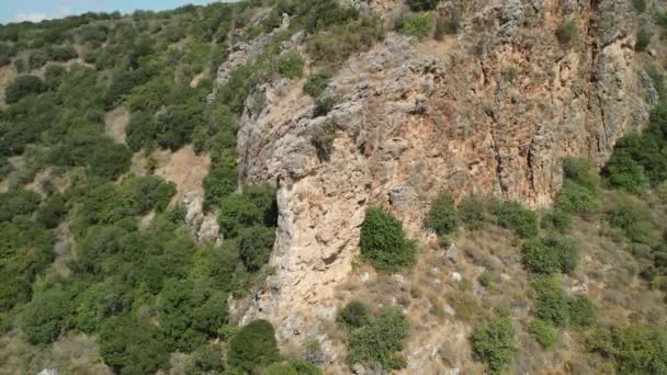 Green valley near Monfort castle ruins in Israel, aerial 4k footage — Stock Video
