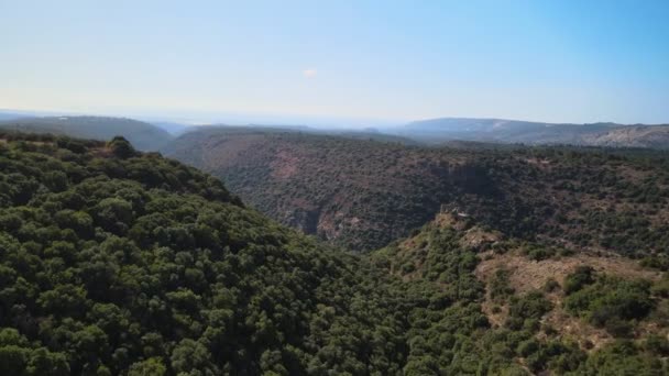 Valle verde vicino alle rovine del castello di Monfort in Israele, riprese aeree 4k — Video Stock