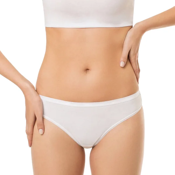 Schöne schlanke weibliche Taille auf weißem Hintergrund — Stockfoto